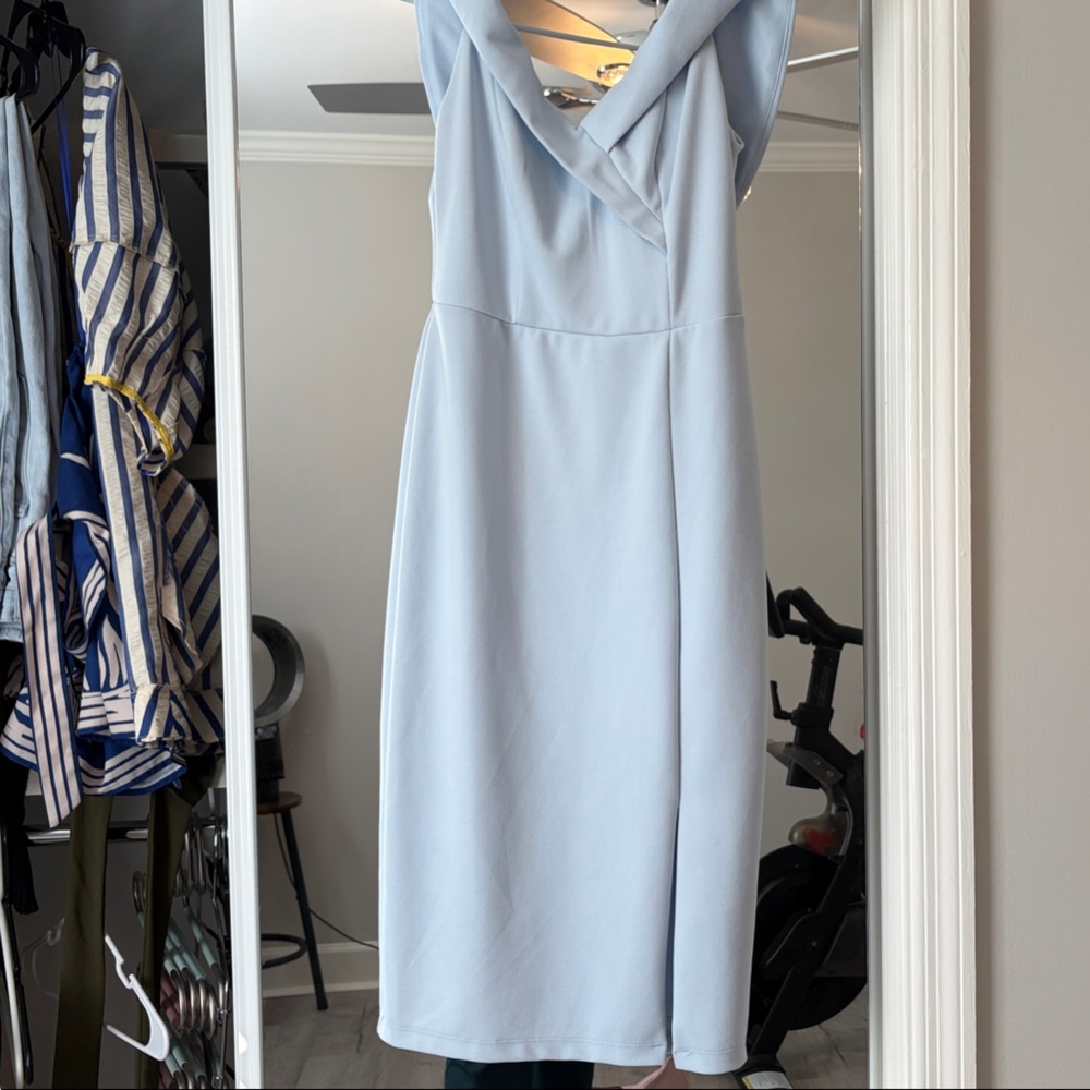 Off-Shoulder baby blue Midi Bodycon Dress
